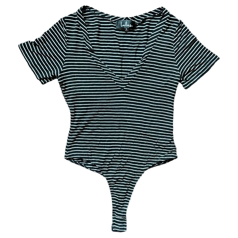 Lulus Womens Bodysuit Size Small Striped Black & White Leotard Rayon Stretch S